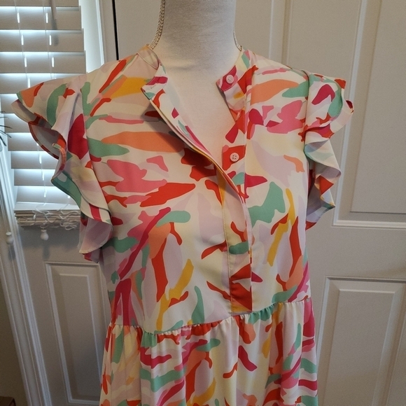 Crosby Mollie‎ Burch Dress Womens S Small Midi Colorful Tiered Pockets Easter - Picture 4 of 13